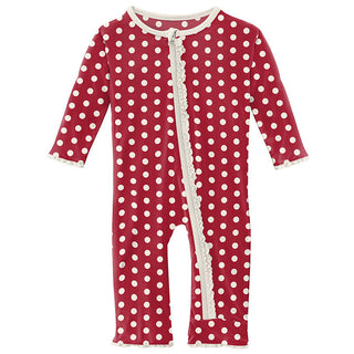 KicKee Pants Girls Print Muffin Ruffle Coverall with Zipper - Candy Apple Polka Dots