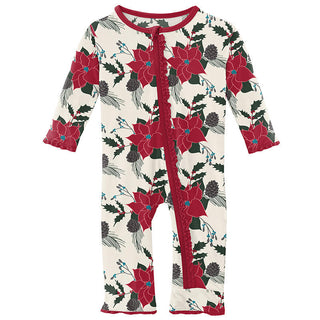 KicKee Pants Girls Print Muffin Ruffle Coverall with Zipper - Christmas Floral