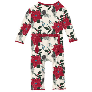 KicKee Pants Girls Print Muffin Ruffle Coverall with Zipper - Christmas Floral