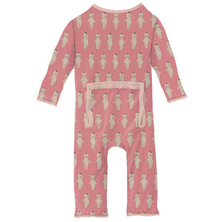 KicKee Pants Girls Print Muffin Ruffle Coverall with Zipper - Desert Rose Baby Doll