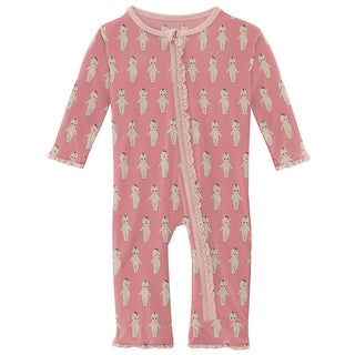 KicKee Pants Girls Print Muffin Ruffle Coverall with Zipper - Desert Rose Baby Doll