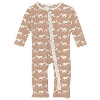 KicKee Pants Girls Print Muffin Ruffle Coverall with Zipper - Doe and Fawn 15ANV