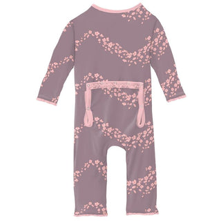 KicKee Pants Girls Print Muffin Ruffle Coverall with Zipper - Elderberry Sakura Wind