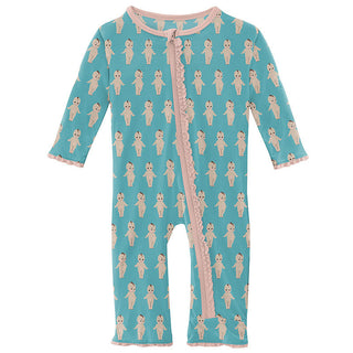 KicKee Pants Girls Print Muffin Ruffle Coverall with Zipper - Glacier Baby Doll