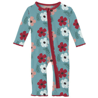 KicKee Pants Girls Print Muffin Ruffle Coverall with Zipper - Glacier Wildflowers