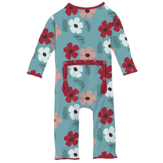 KicKee Pants Girls Print Muffin Ruffle Coverall with Zipper - Glacier Wildflowers