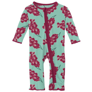 KicKee Pants Girls Print Muffin Ruffle Coverall with Zipper - Glass Orchids
