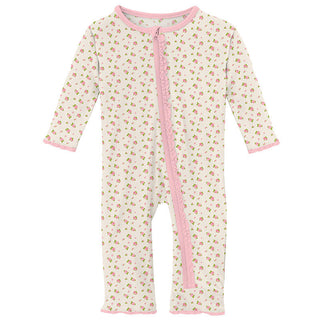 KicKee Pants Girls Print Muffin Ruffle Coverall with Zipper - Natural Buds 15ANV