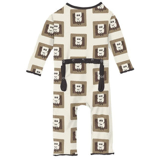 KicKee Pants Girls Print Muffin Ruffle Coverall with Zipper - Natural Smores