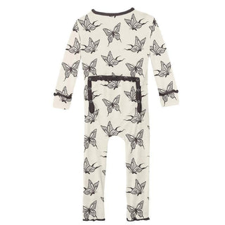Girl's Print Bamboo Muffin Ruffle Coverall with Zipper - Natural Swallowtail Baby & Toddler Sleepwear
