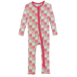 KicKee Pants Girls Print Muffin Ruffle Coverall with Zipper - Pistachio Candy