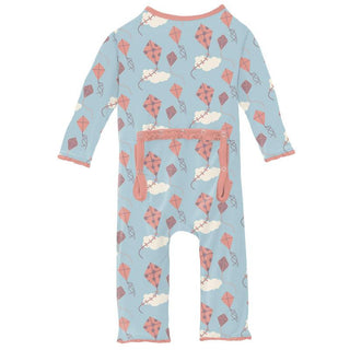 KicKee Pants Girls Print Muffin Ruffle Coverall with Zipper - Spring Day Kites