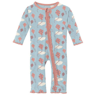 KicKee Pants Girls Print Muffin Ruffle Coverall with Zipper - Spring Day Kites