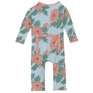 KicKee Pants Girls Print Muffin Ruffle Coverall with Zipper - Spring Sky Floral