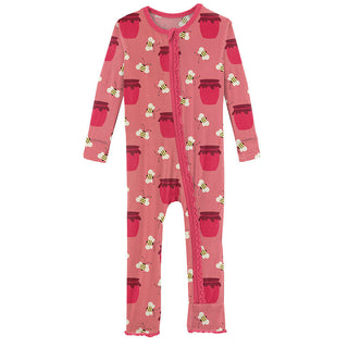 KicKee Pants Girls Print Muffin Ruffle Coverall with Zipper - Strawberry Bees and Jam
