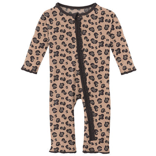 KicKee Pants Girls Print Muffin Ruffle Coverall with Zipper - Suede Cheetah 15ANV