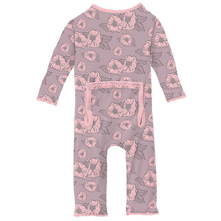 KicKee Pants Girls Print Muffin Ruffle Coverall with Zipper - Sweet Pea Poppies 15ANV