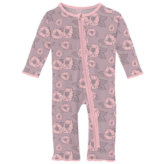 KicKee Pants Girls Print Muffin Ruffle Coverall with Zipper - Sweet Pea Poppies 15ANV