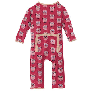 KicKee Pants Girls Print Muffin Ruffle Coverall with Zipper - Taffy Wise Owls