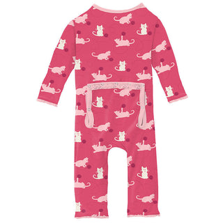 KicKee Pants Girls Print Muffin Ruffle Coverall with Zipper - Winter Rose Kitty 15ANV