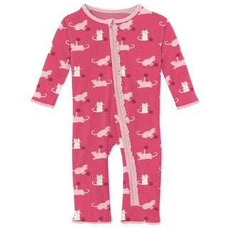 KicKee Pants Girls Print Muffin Ruffle Coverall with Zipper - Winter Rose Kitty 15ANV
