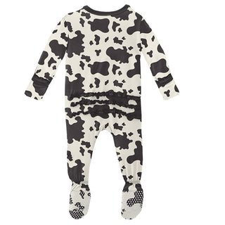 KicKee Pants Girls Print Muffin Ruffle Footie with Snaps - Cow Print