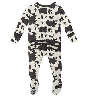 Girl's Print Bamboo Muffin Ruffle Footie with Snaps - Cow Print Baby & Toddler Sleepwear