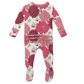 KicKee Pants Girls Print Muffin Ruffle Footie with Snaps - Natural Dahlias
