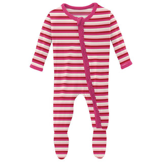 KicKee Pants Girl's Print Muffin Ruffle Footie with Zipper - Anniversary Candy Stripe