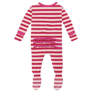 KicKee Pants Girl's Print Muffin Ruffle Footie with Zipper - Anniversary Candy Stripe