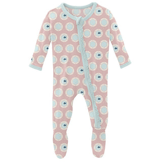 KicKee Pants Girls Print Muffin Ruffle Footie with Zipper - Baby Rose Porthole
