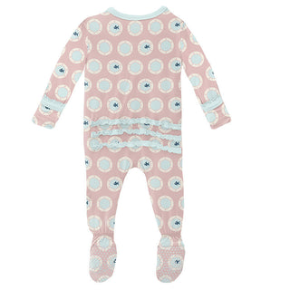 KicKee Pants Girls Print Muffin Ruffle Footie with Zipper - Baby Rose Porthole