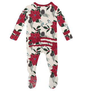 KicKee Pants Girls Print Muffin Ruffle Footie with Zipper - Christmas Floral