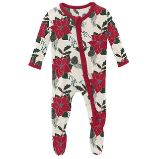 KicKee Pants Girls Print Muffin Ruffle Footie with Zipper - Christmas Floral