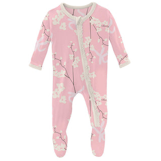 KicKee Pants Girls Print Muffin Ruffle Footie with Zipper - Lotus Orchid 15ANV