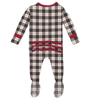 KicKee Pants Girls Print Muffin Ruffle Footie with Zipper - Midnight Holiday Plaid