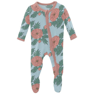 KicKee Pants Girls Print Muffin Ruffle Footie with Zipper - Spring Sky Floral