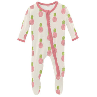 KicKee Pants Girls Print Muffin Ruffle Footie with Zipper - Strawberry Pineapples