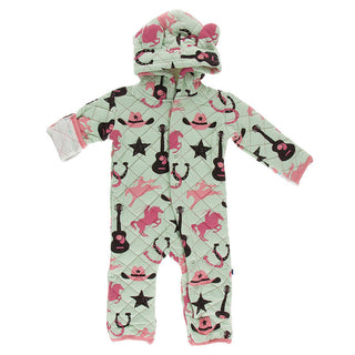 KicKee Pants Girl's Print Quilted Hoodie Coverall with Sherpa-Lined Hood - Pistachio Cowboy & Pistachio Southwest 
