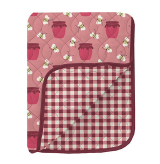 KicKee Pants Girls Print Quilted Stroller Blanket, Strawberry Bees and Jam and Wild Strawberry Gingham - One Size