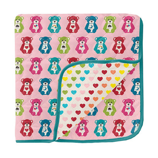 KicKee Pants Girl's Print Quilted Toddler Blanket - Lotus Happy Teddy & Rainbow Hearts