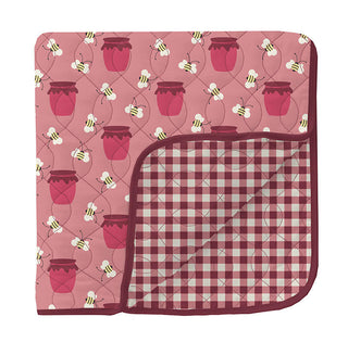KicKee Pants Girls Print Quilted Toddler Blanket, Strawberry Bees and Jam and Wild Strawberry Gingham - One Size