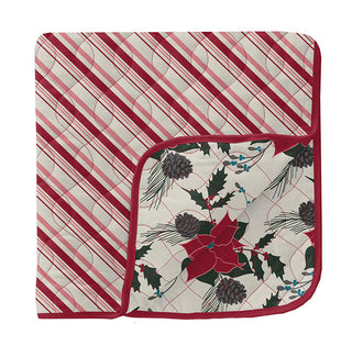 KicKee Pants Girls Print Quilted Toddler Blanket, Strawberry Candy Cane Stripe and Christmas Floral - One Size
