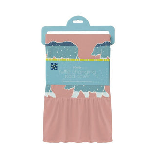 KicKee Pants Girls Print Ruffle Changing Pad Cover, Blush Night Sky Bear - One Size