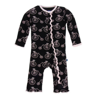 KicKee Pants Girl's Print Ruffle Coverall with Snaps - Midnight Bikes