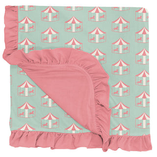 KicKee Pants Girls Print Ruffle Stroller Blanket, Pistachio Carousel - One Size