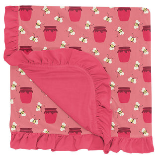 KicKee Pants Girls Print Ruffle Stroller Blanket, Strawberry Bees and Jam - One Size