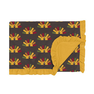 KicKee Pants Girls Print Ruffle Toddler Blanket, Bark Turkey - One Size