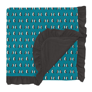 KicKee Pants Girls Print Ruffle Toddler Blanket, Bay Penguins - One Size