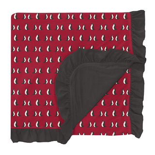 KicKee Pants Girls Print Ruffle Toddler Blanket, Crimson Penguins - One Size